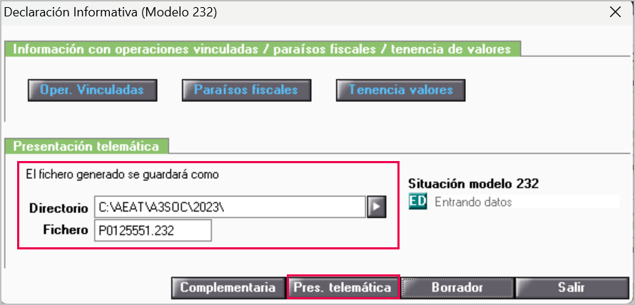presentación telemática 232