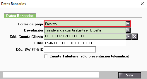 Datos bancarios Forma de Pago Efectivo