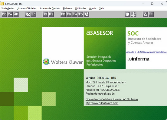 pantalla principal a3asesor sociedades