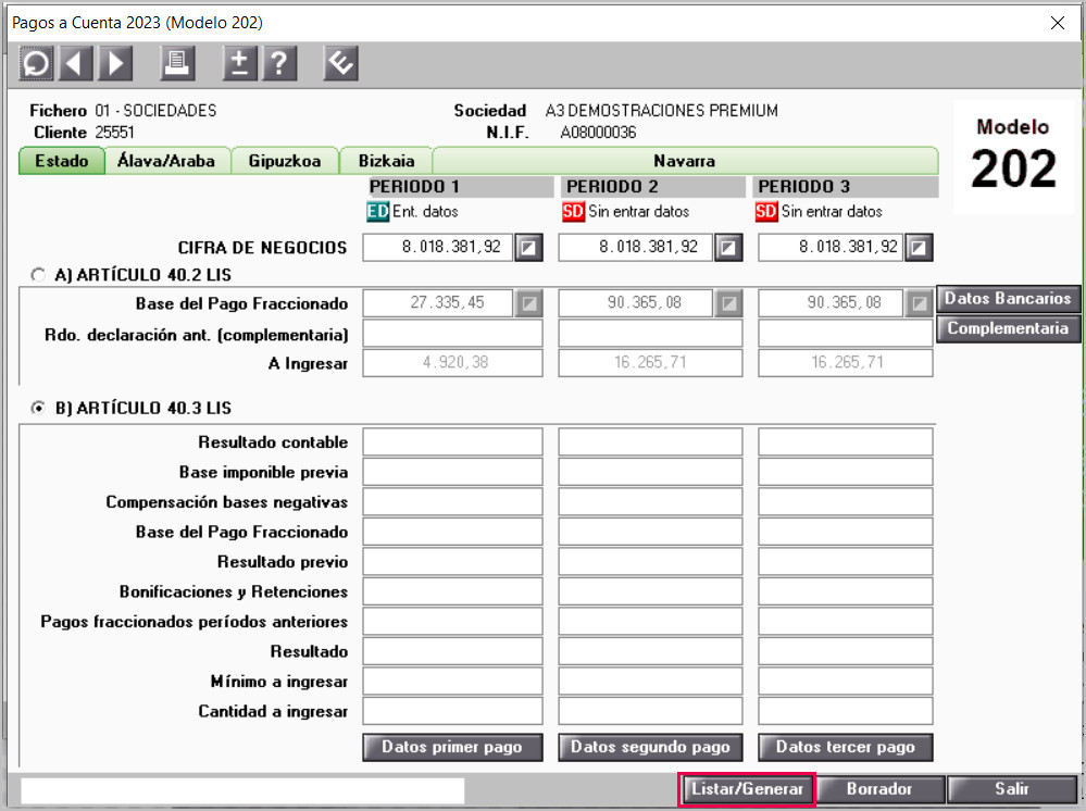 listar generar modelo 202
