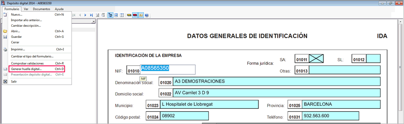 D2 generar huella digital