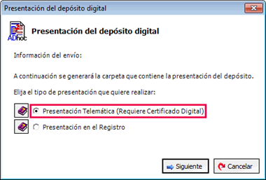 Asistente de presentación depósito digital