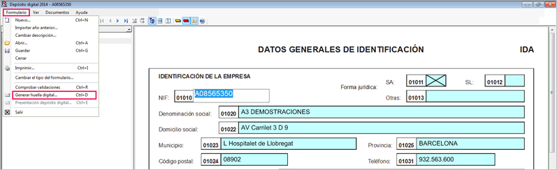 Generar depósito y huella