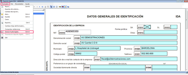 D2 generar huella digital