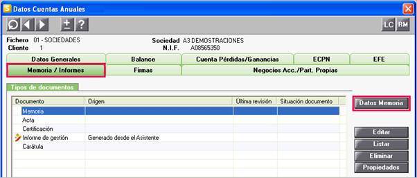 Datos Memoria en Memoria / informes