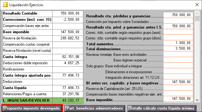 Liquidacion propuesta del Impuesto devengado