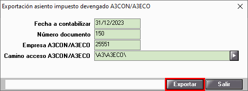 Exportacion asiento impuesto devengado a3eco a3con