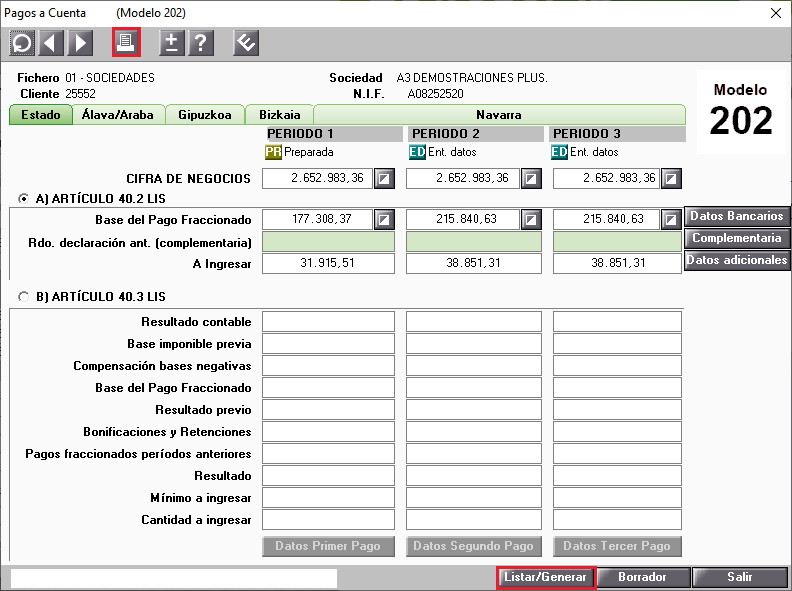 Listar o generar pagos a cuenta