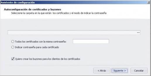 Asistente selección de carpeta y contraseña