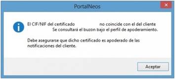 Aviso NIF no coincide con el del cliente