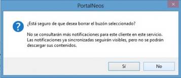 Aviso para eliminar el buzón electrónico