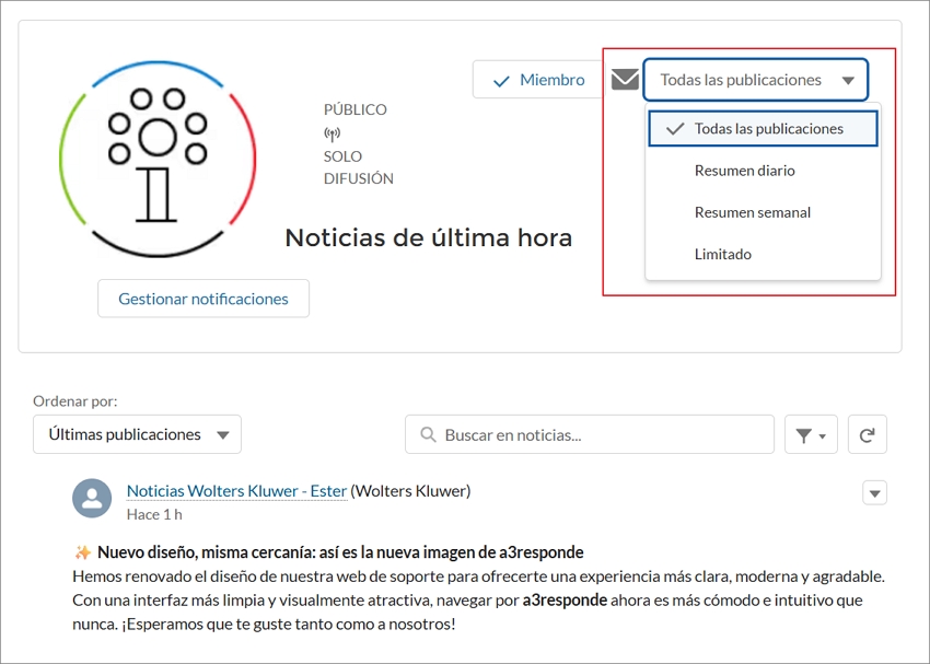 frecuencia notificaciones grupos