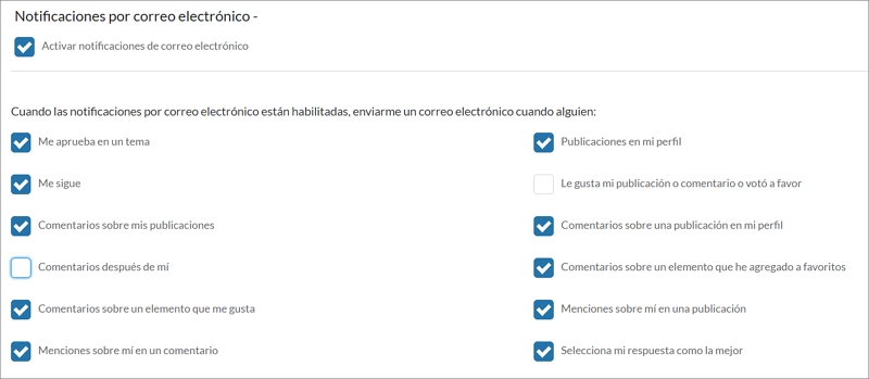 activar y desactivar notificaciones por email