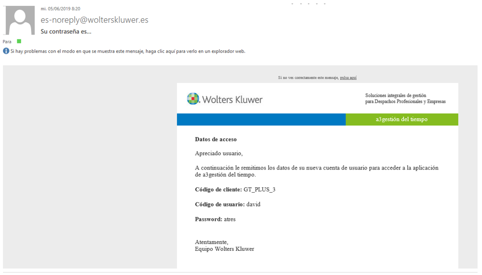 Mail enviado a los usuarios
