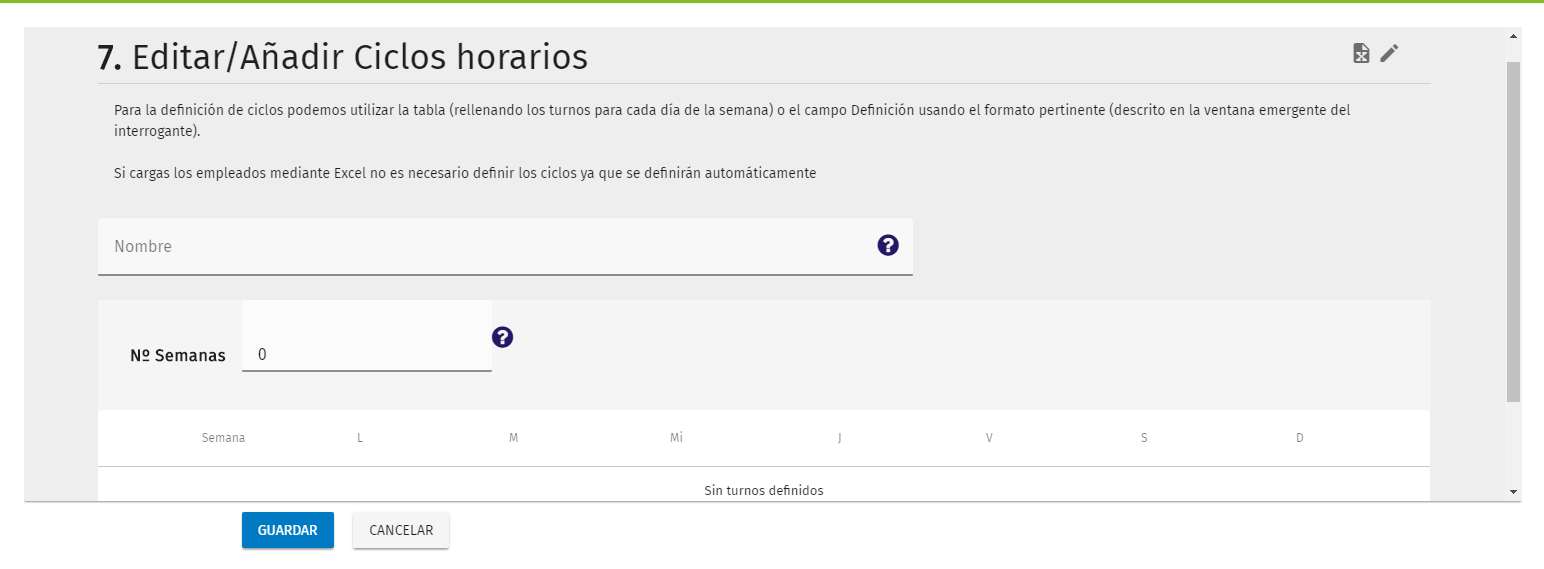 Añadir ciclos horarios