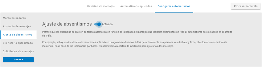 ajuste de absentismos automatismos