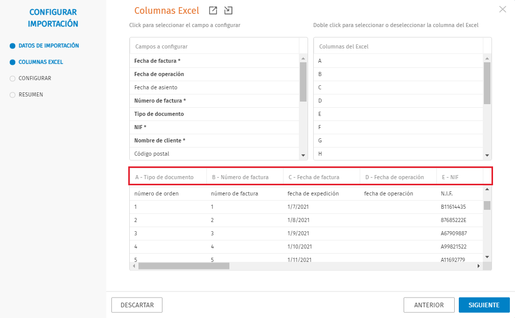 Configuracion plantilla importada