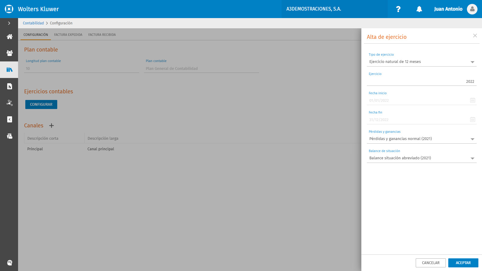 Configuracion ejercicios contables