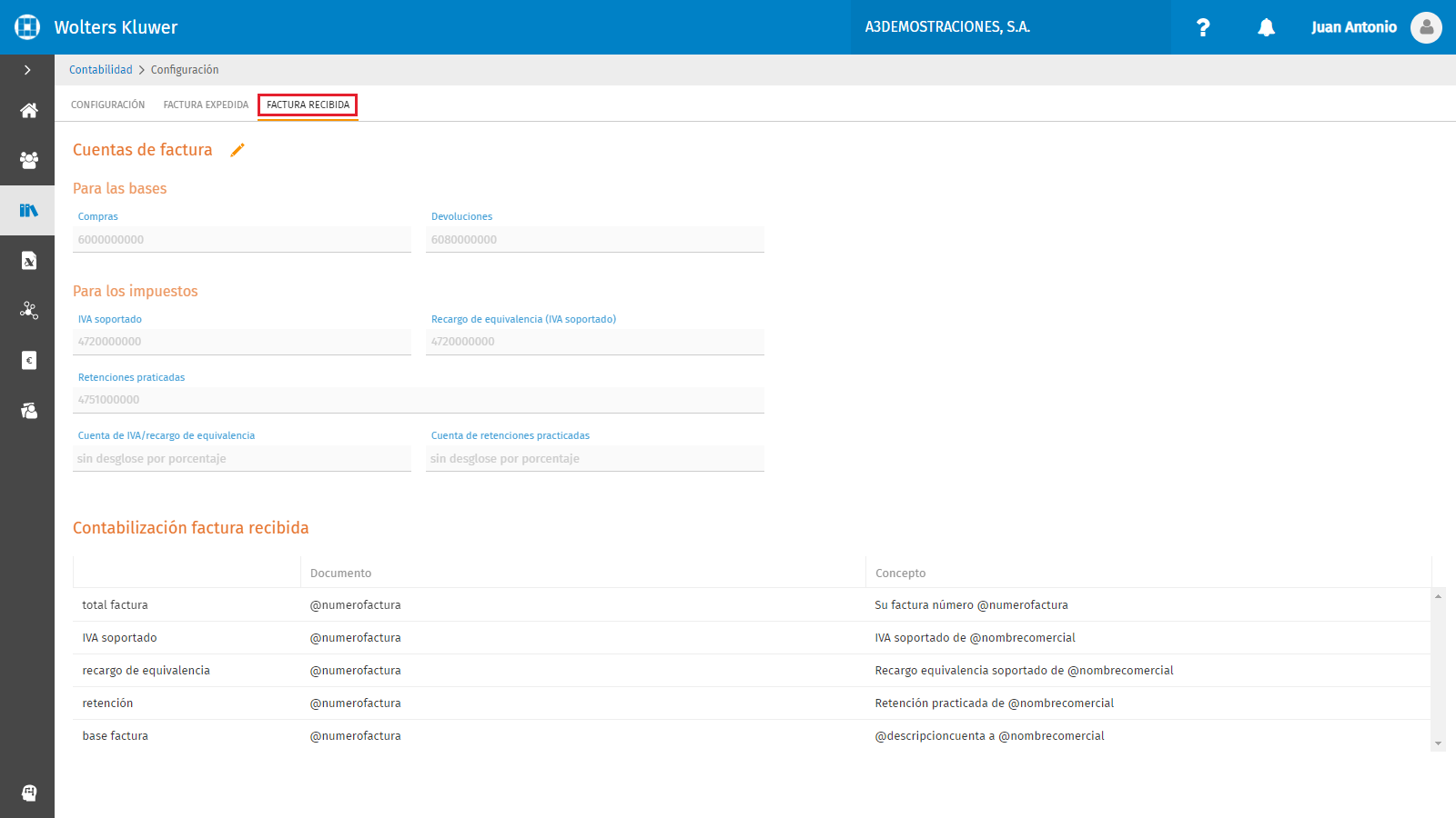 Configuracion Factura Recibida