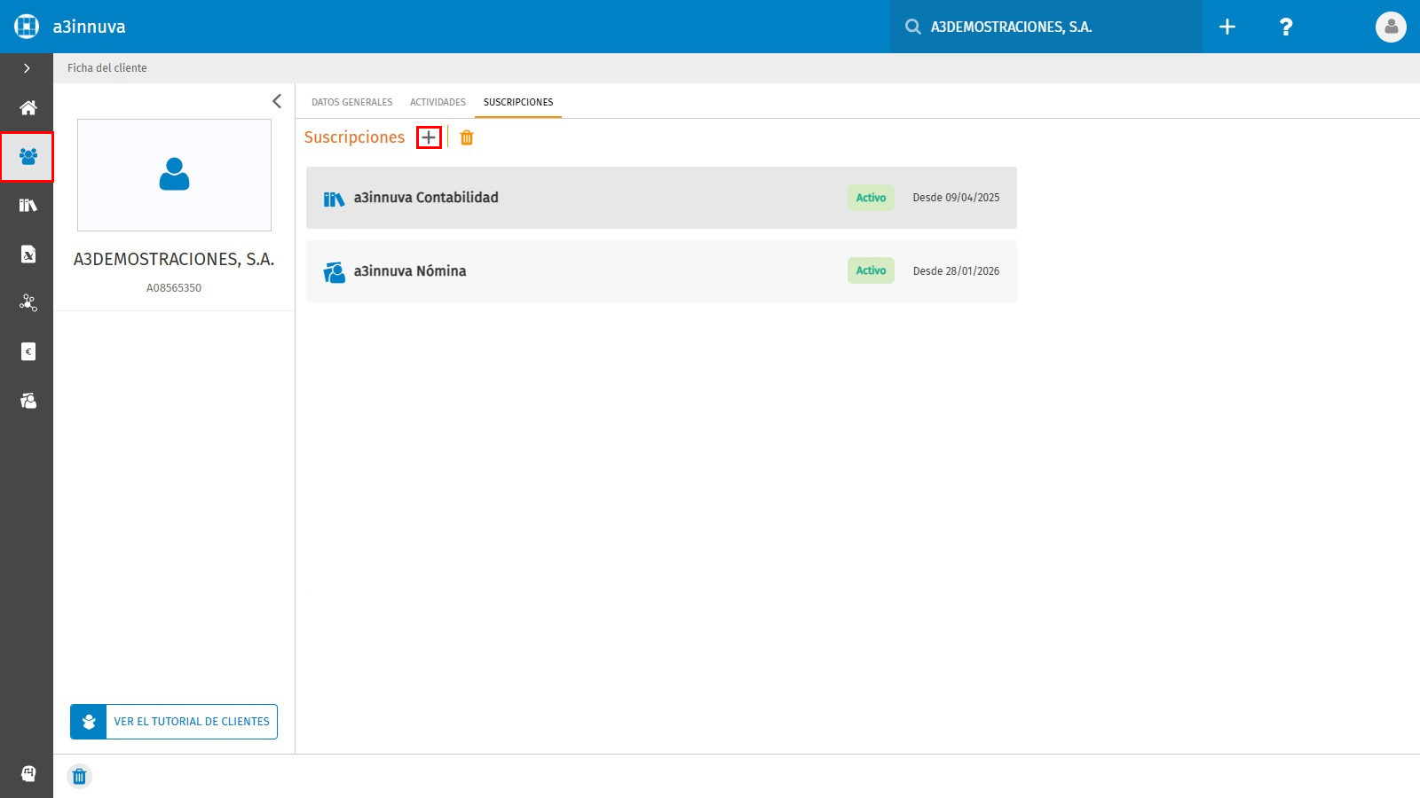 Ficha del cliente Suscripciones Anadir Contabilidad