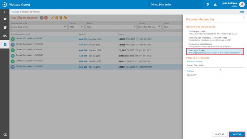 Presentar declaración Descarga fichero