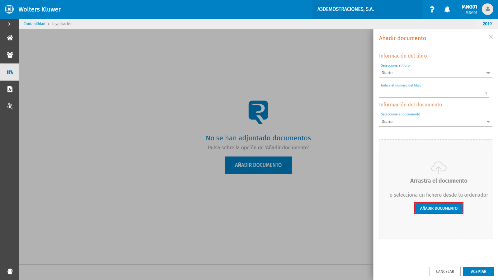 Incorporar documento a la legalizacion panel