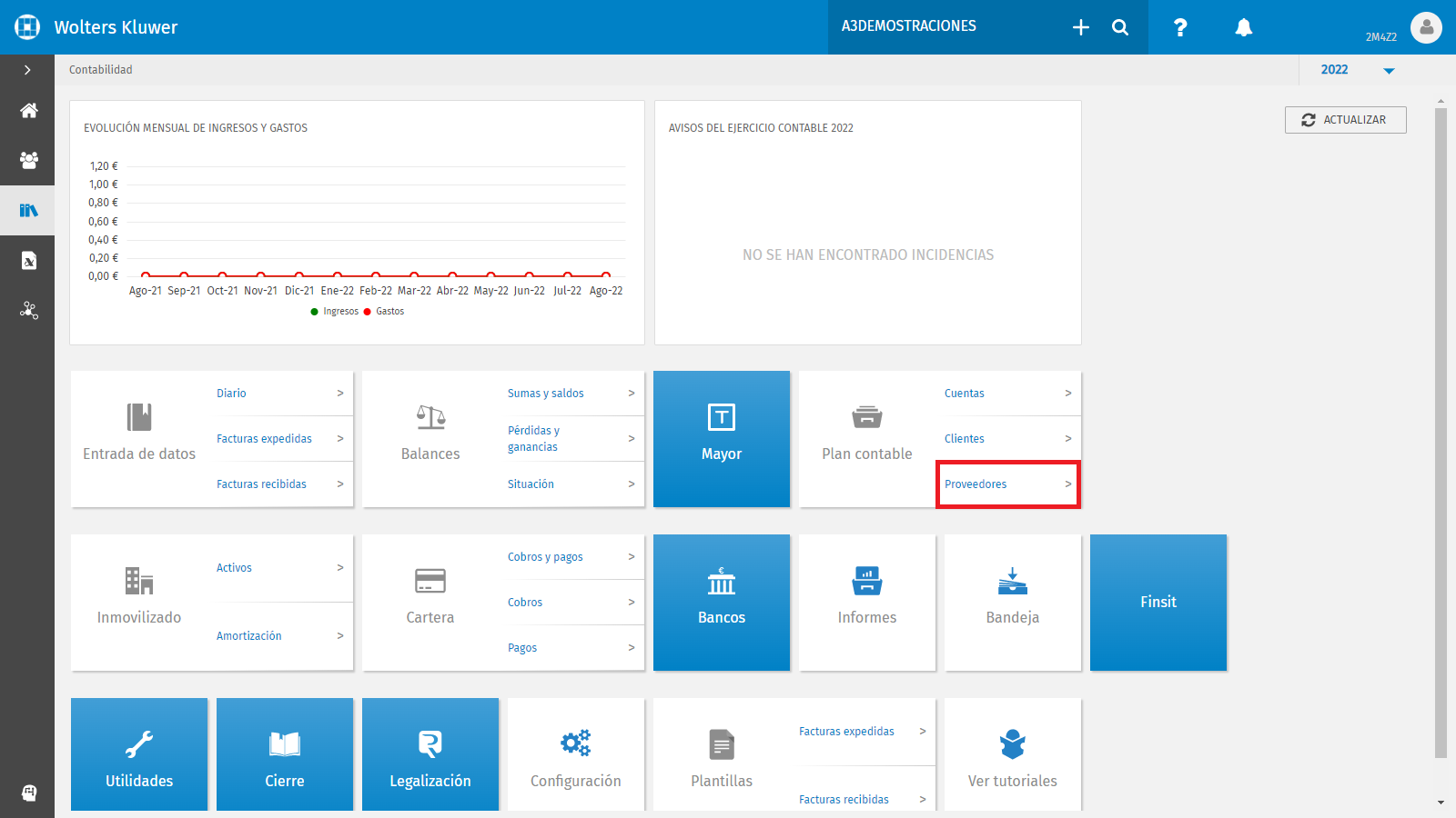 Menu Inicio contabilidad proveedores