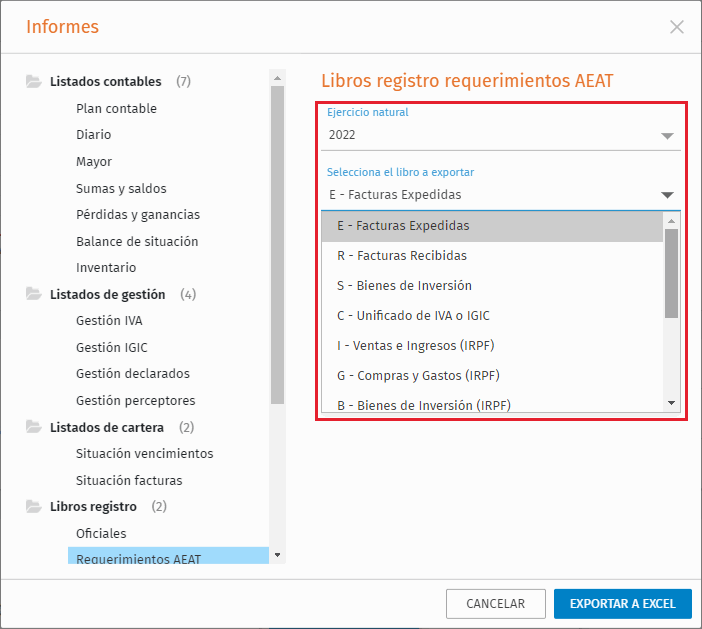 CONTABILIDAD Informes Libro de registros Requerimientos AEAT