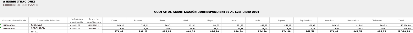 Listado inmovilizado cuotas por ejercicio contable