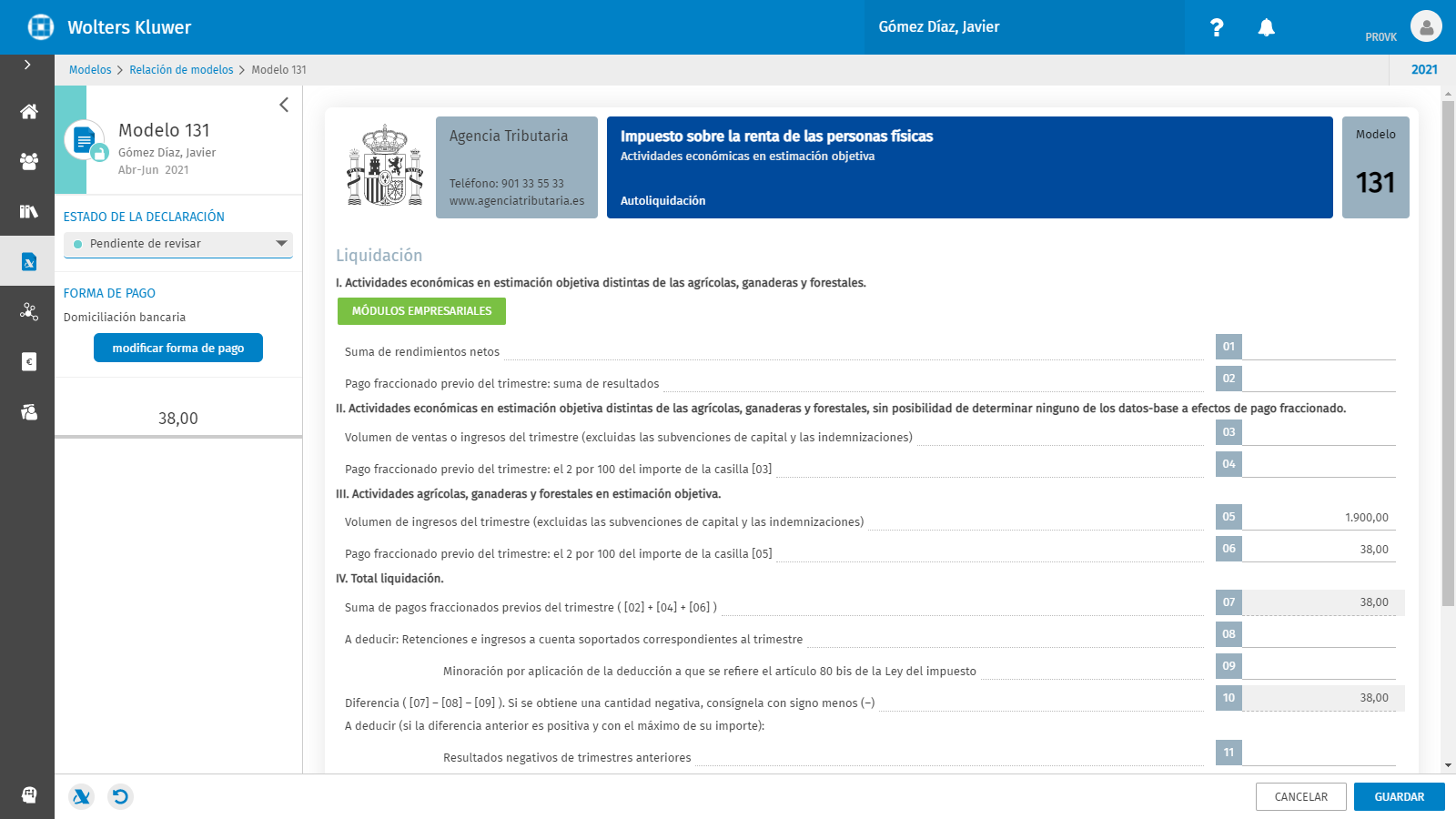 Modelo 131 Modulos Agrarios