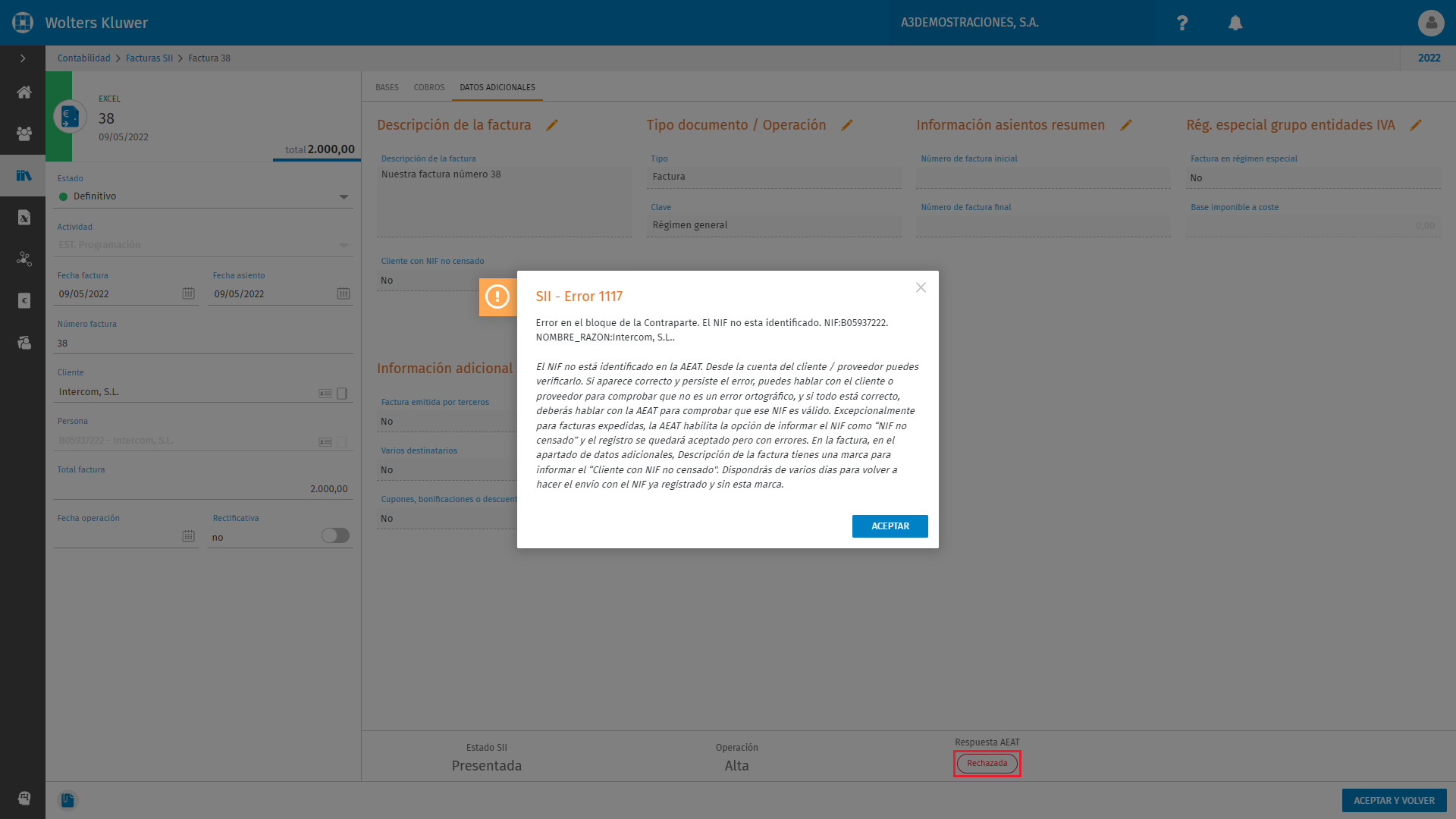 SII Datos adicionales Respuesta AEAT