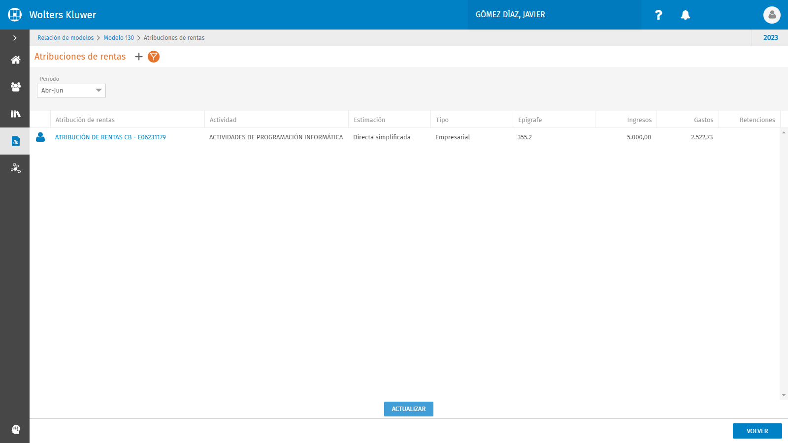 Modelo 130 Atribucion de Rentas Socios datos actualizados