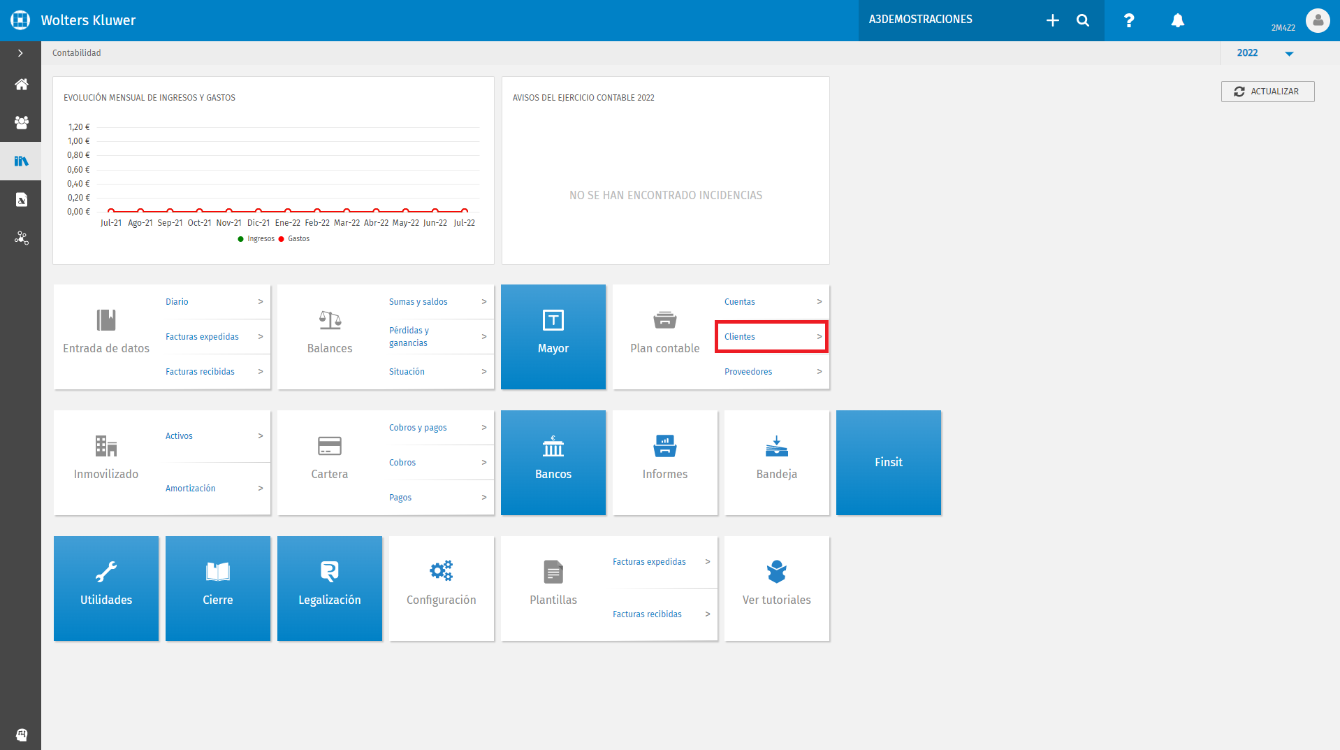 Menu Inicio contabilidad Clientes