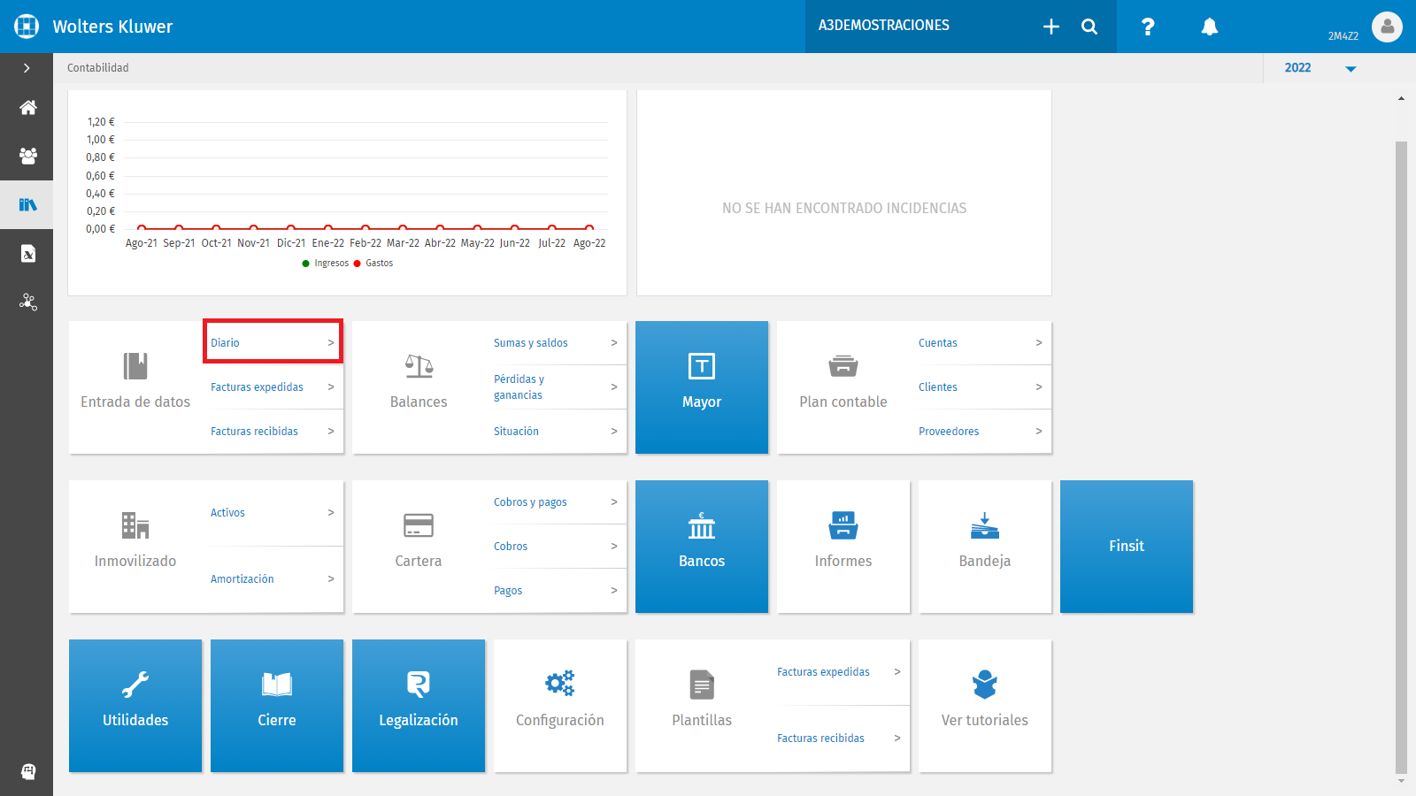 Menu Inicio contabilidad Diario
