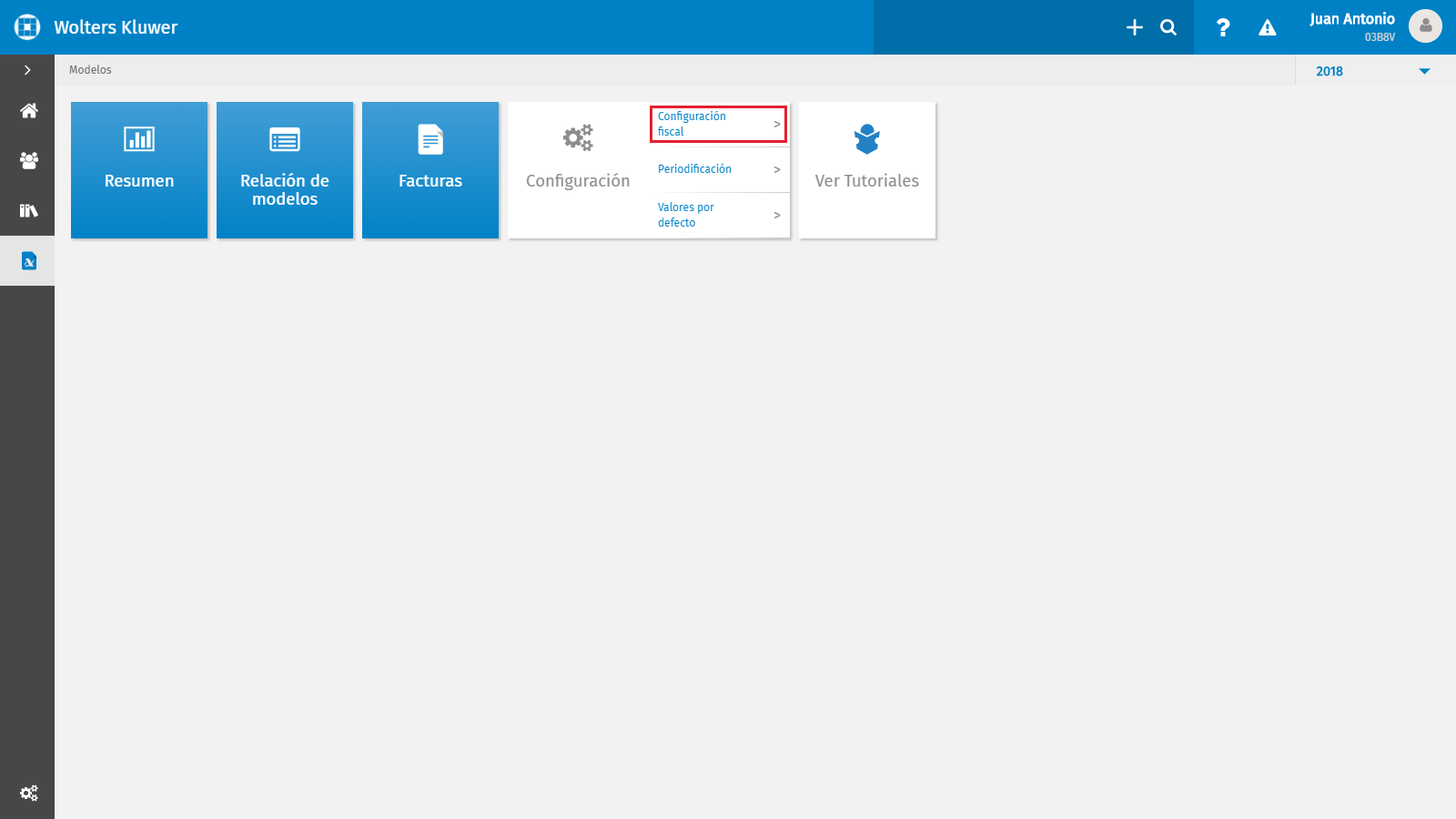 Menú Inicio modelos configuración fiscal
