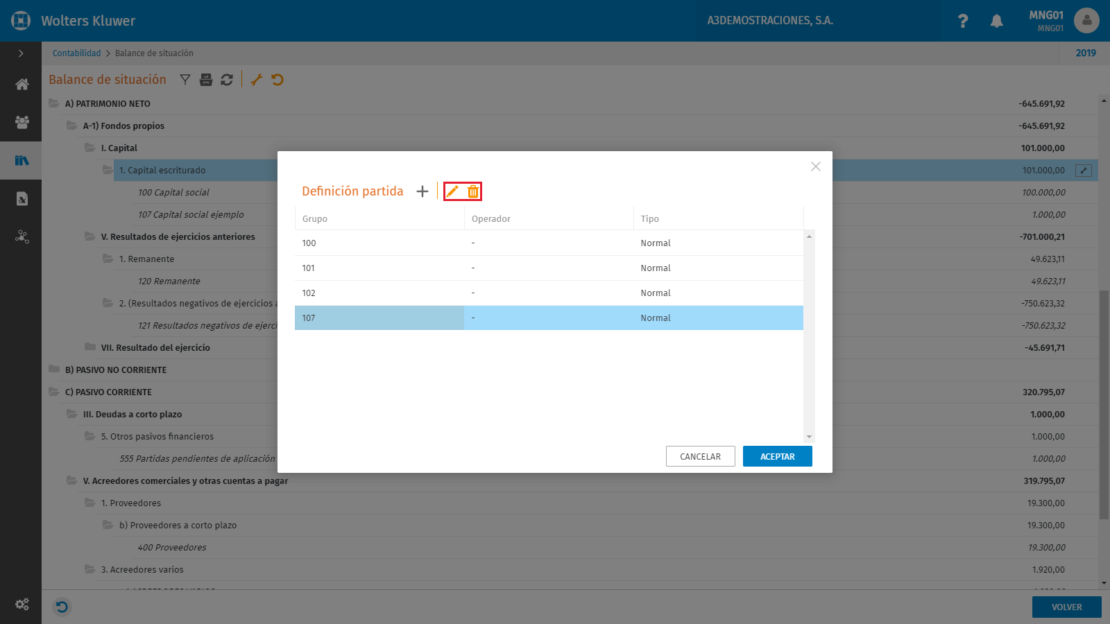 Definicion Partida Modificar eliminar grupos