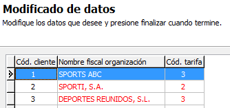 Modificado de datos