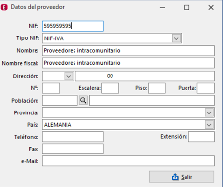 datos del proveedor genérico