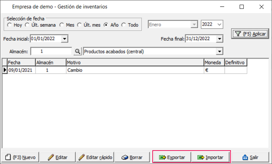 botones exportar importar