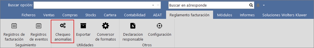 punto de menú chequeo de anomalías o incidencias