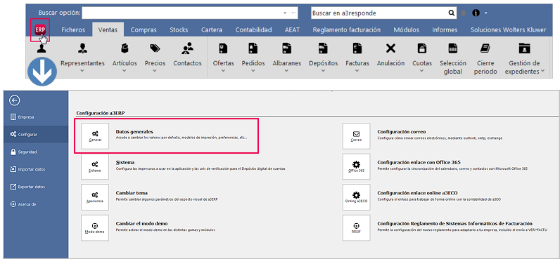 acceso a las opciones de configuración de la empresa