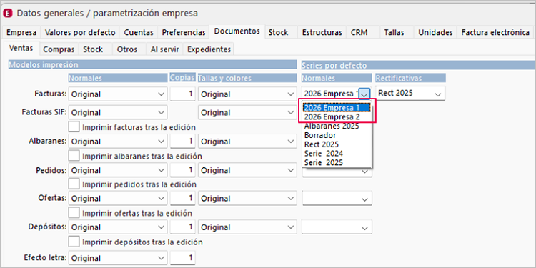 series por defecto