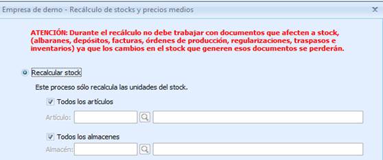 Proceso de Recálculo de stocks