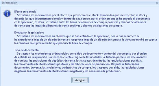 Información sobre el efecto en el stock