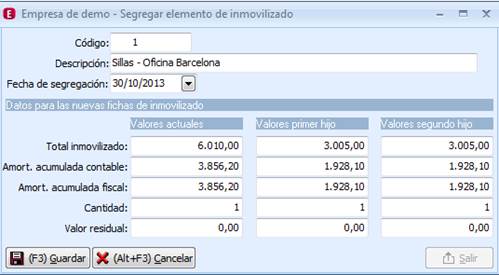 Segregar elemento de inmovilizado