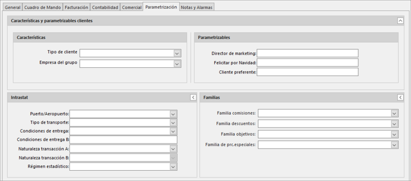 Ejemplo configuración parametrización ficha cliente