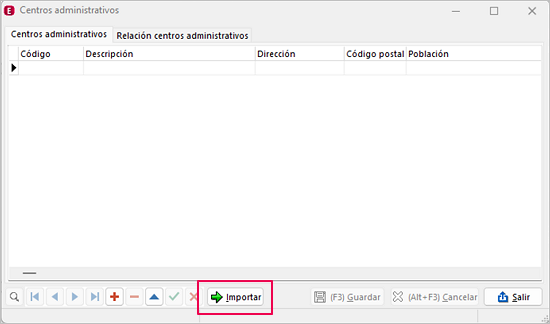 pantalla de centros administrativos