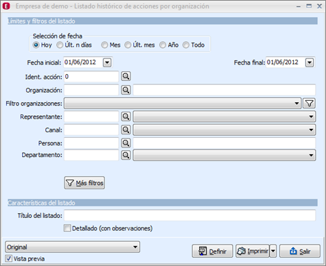 historico acciones por organizacion