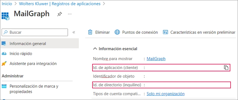 ID. de aplicación e inquilino