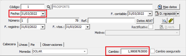 Cabecera factura compra